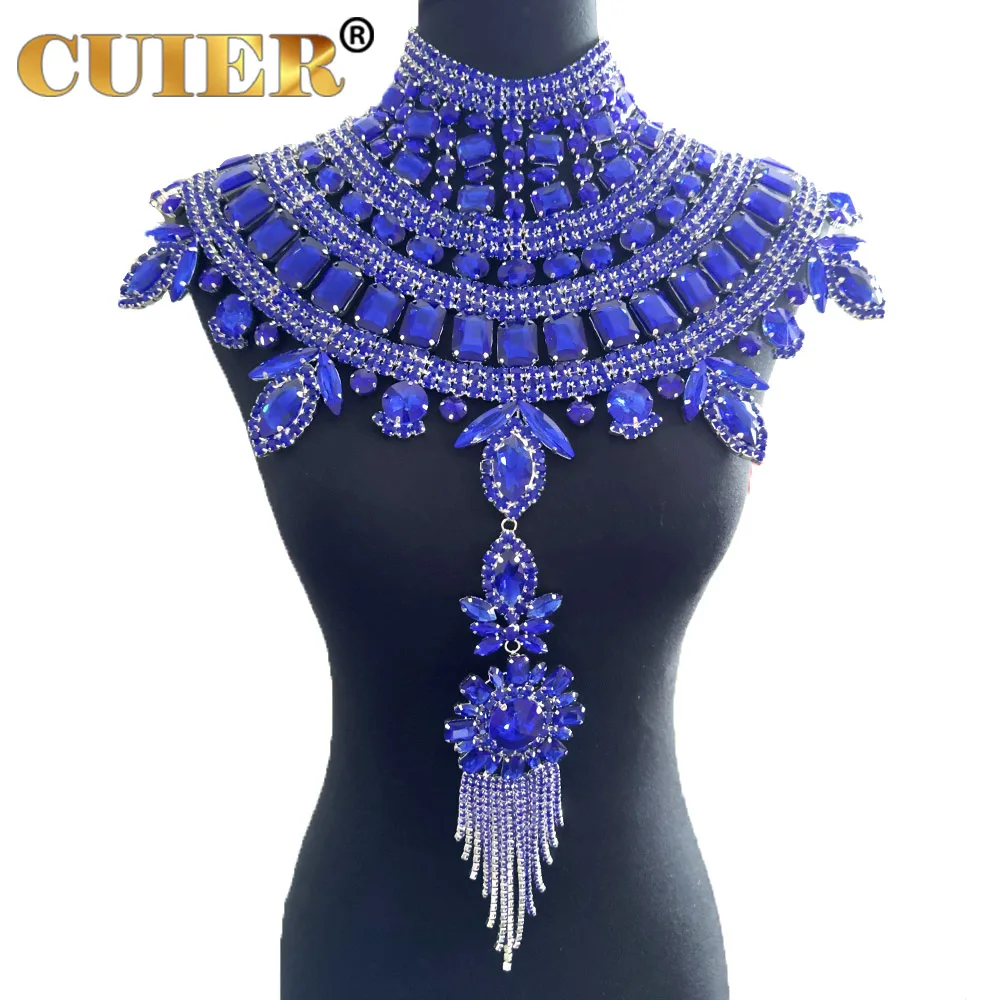 CUIER Super Gorgeous Glass Strass Necklace Crystal SS28 Drag Queen Huge Jewelry for Men Women Tassel Pendant Body Chain Tops