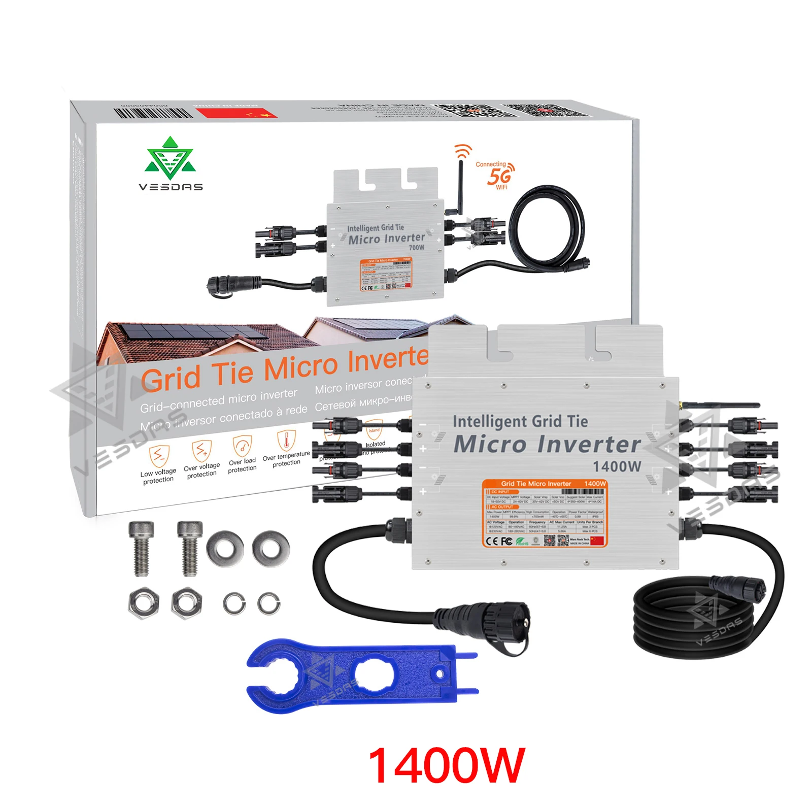 Инвертор для солнечной сетки, 1400 Вт, 18-50 в пост. Тока, 110 В, 300 в перем. Тока