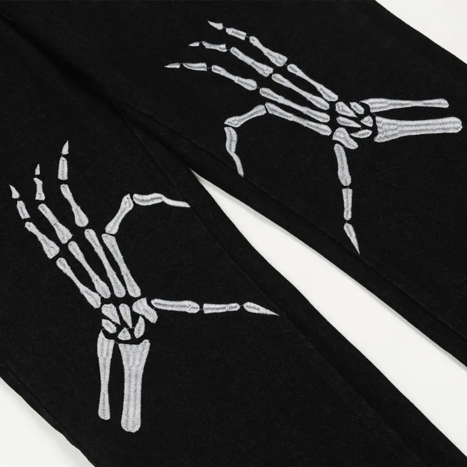 Skeleton Embroidery Printed Gothic Trend Fashion Goth Hip Hop S-3XL Y2K Streetwear Black Baggy Jeans Straight Trousers Jeans Man