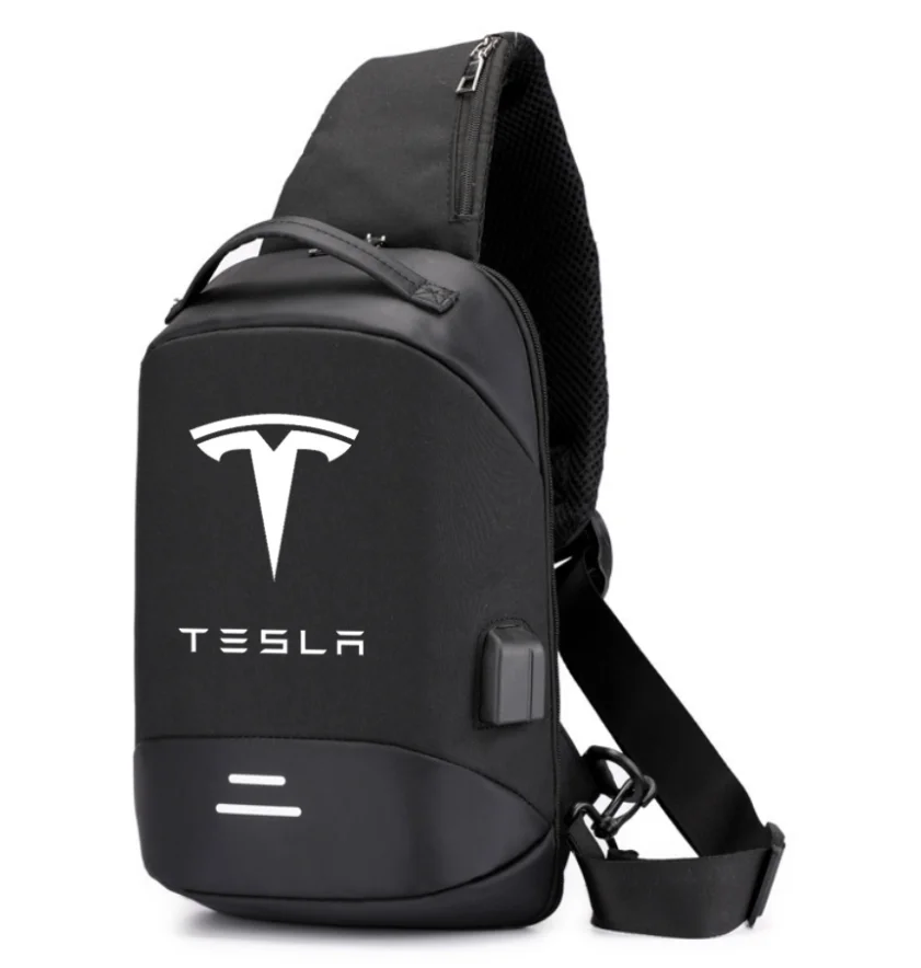 

NEW Men Shoulder TESLA car logo Hiking Backpack Nylon Outdoor Camping Trekking Chest Sling Bag