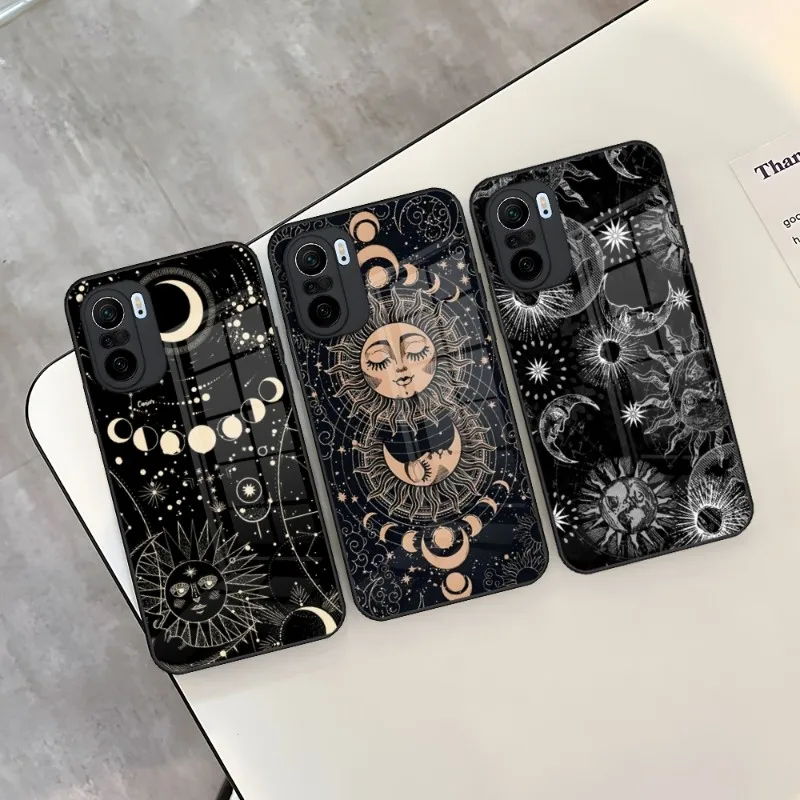 

Funny Sun Moon Face Phone Case Glass For Xiaomi 13 11 11T 12X 10 12Pro Lite Poco F3 Redmi Note 10 9 8 Pro 9T 9A X3Pro Coque