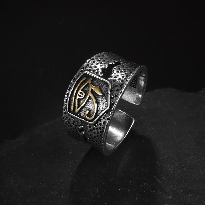 Vintage Ancient Egyptian Mythology Eye of Horus Symbol Ring for Men\'s Motorcycle Adjustable Ring Punk Jewelry Gift