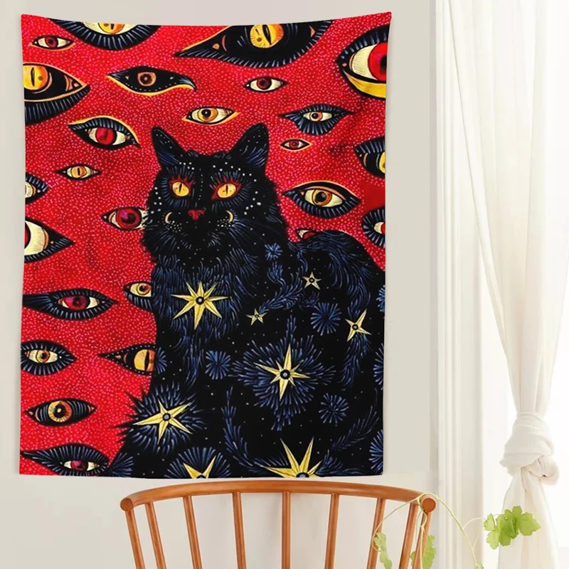 Cat Coven Tapestry Printed Witchcraft Hippie Wall Hanging Bohemian Mandala Art Aesthetic Room Decor |