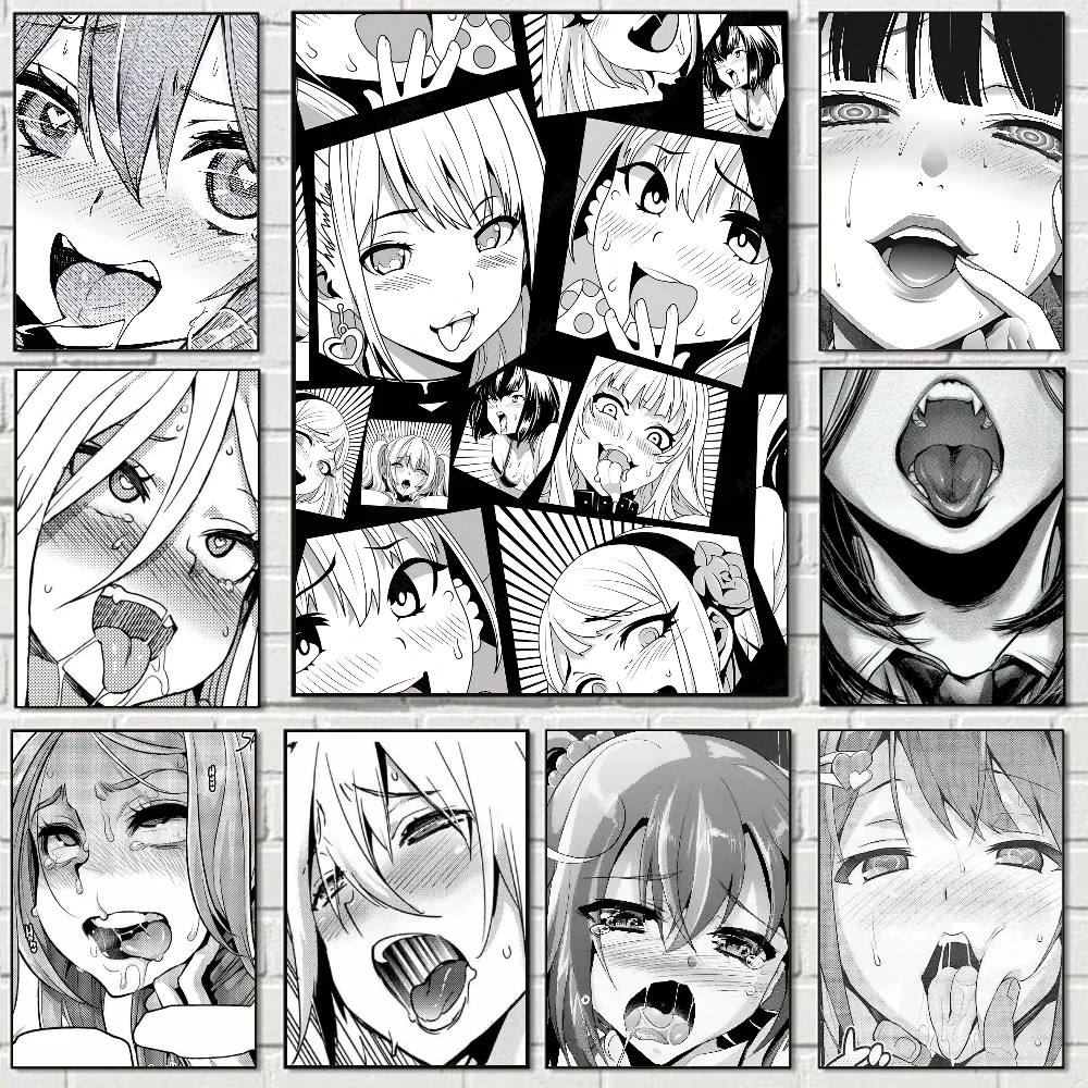 A-Ahegao манга девушка плакат наклейки художественные настенные фрески Декор