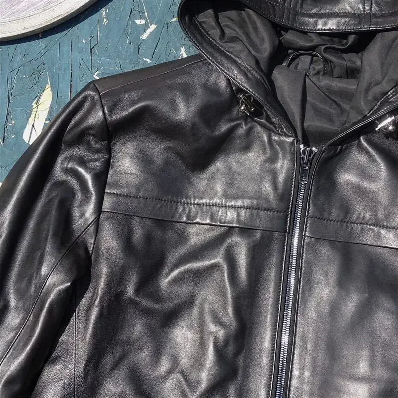 Мужская повседневная одежда из натуральной кожи с капюшоном большие размеры