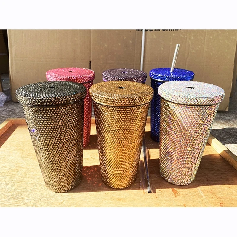 

Bling Diamond Thermos Bottle Coffee Cup with Straw Stainless Steel Water Bottle Tumblers Mug Girl Women Gift