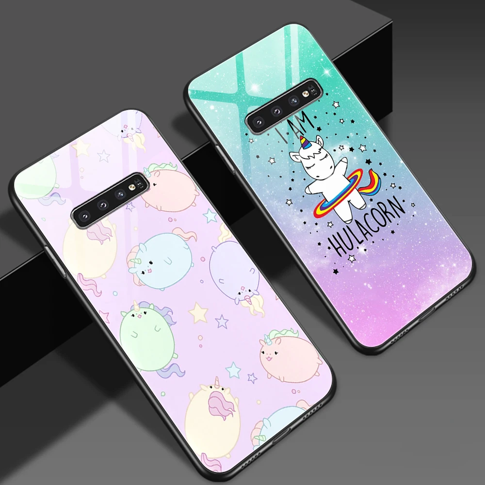 

Cute Cartoon Unicorn Tempered Glass Case For Samsung Galaxy S20FE S22 Ultra A52 A52S 5G Soft Cover For Galaxy Note 20 10 9 Plus