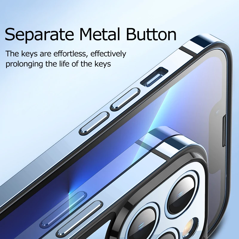 Metal Phone Cases For iPhon 12 13 14 Plus Pro Max Stainless Steel Frame Transparent Matte Glass Back Cover Metal Lens Protection