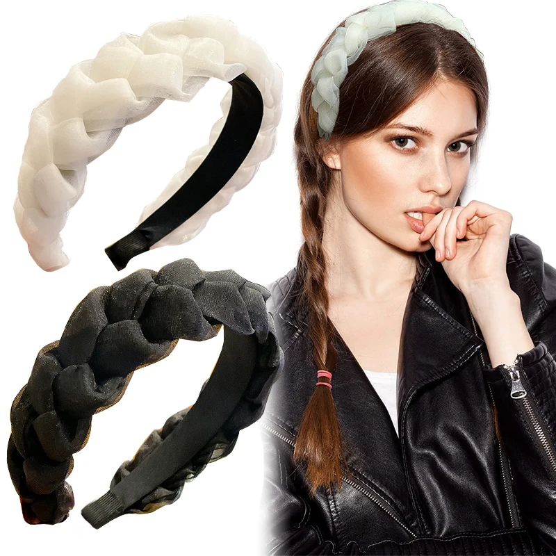 

Wide Weaving Hairband Braided Headband for Women Hair Hoop Solid Color Elasticity Headband Headdress Hair Decoration Accessories
