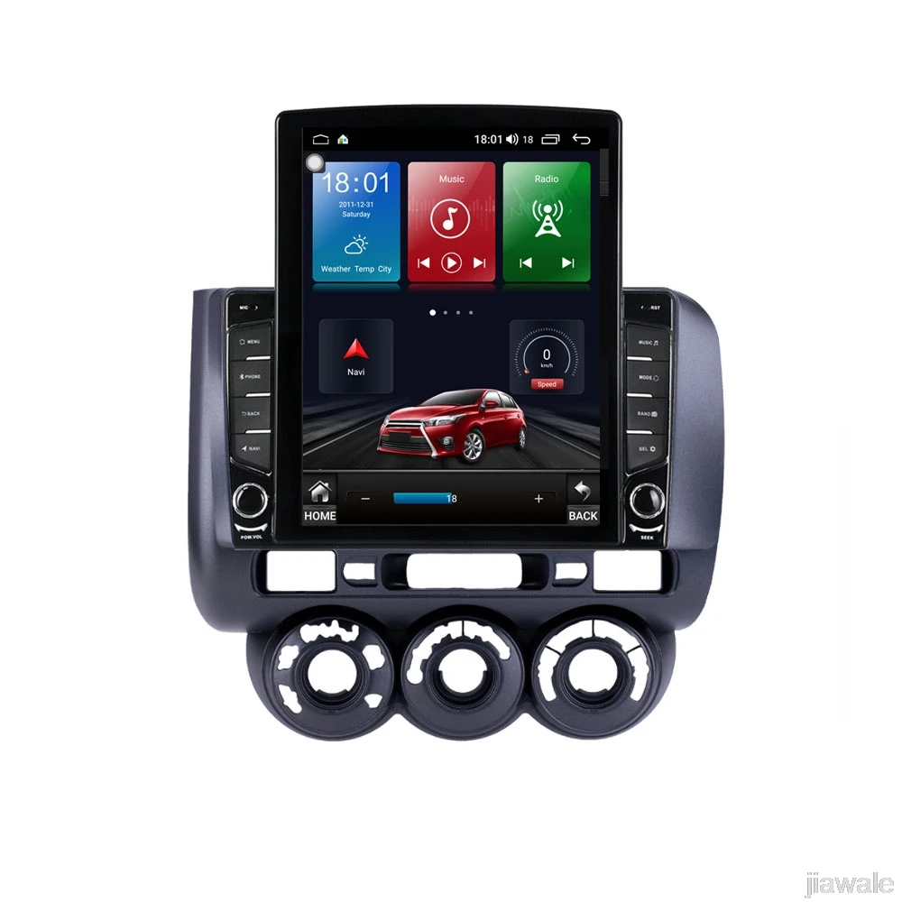 

9.7" octa-core tesla style vertical screen Android 10 Car GPS Stereo player for Honda fit Jazz manual AC 2001-2008