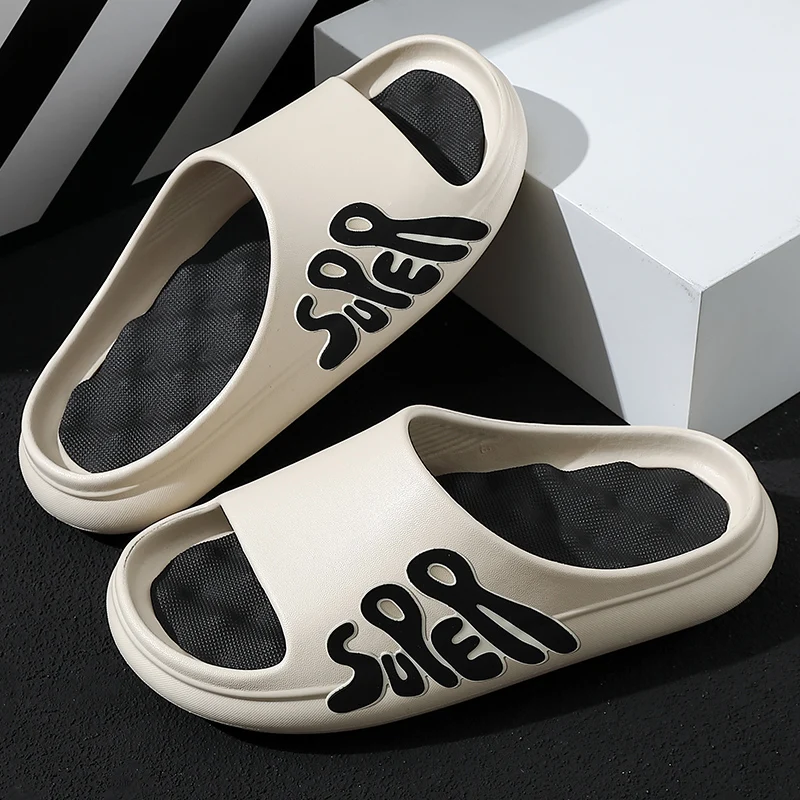 

Men Slippers New Summer Super Alphabet Massage Non-slip Thick Sole Bathroom Outside Casual Beach Couples Women Home Slipper