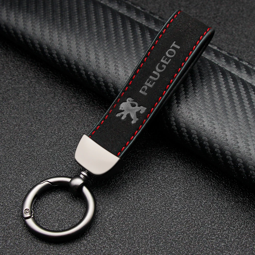 

Cute Metal Leather Lanyard Keychain Men Women Buckle Car Styling Key Rings Jewelry Gift For Peugeot 206 308 3008 207 307 208 407