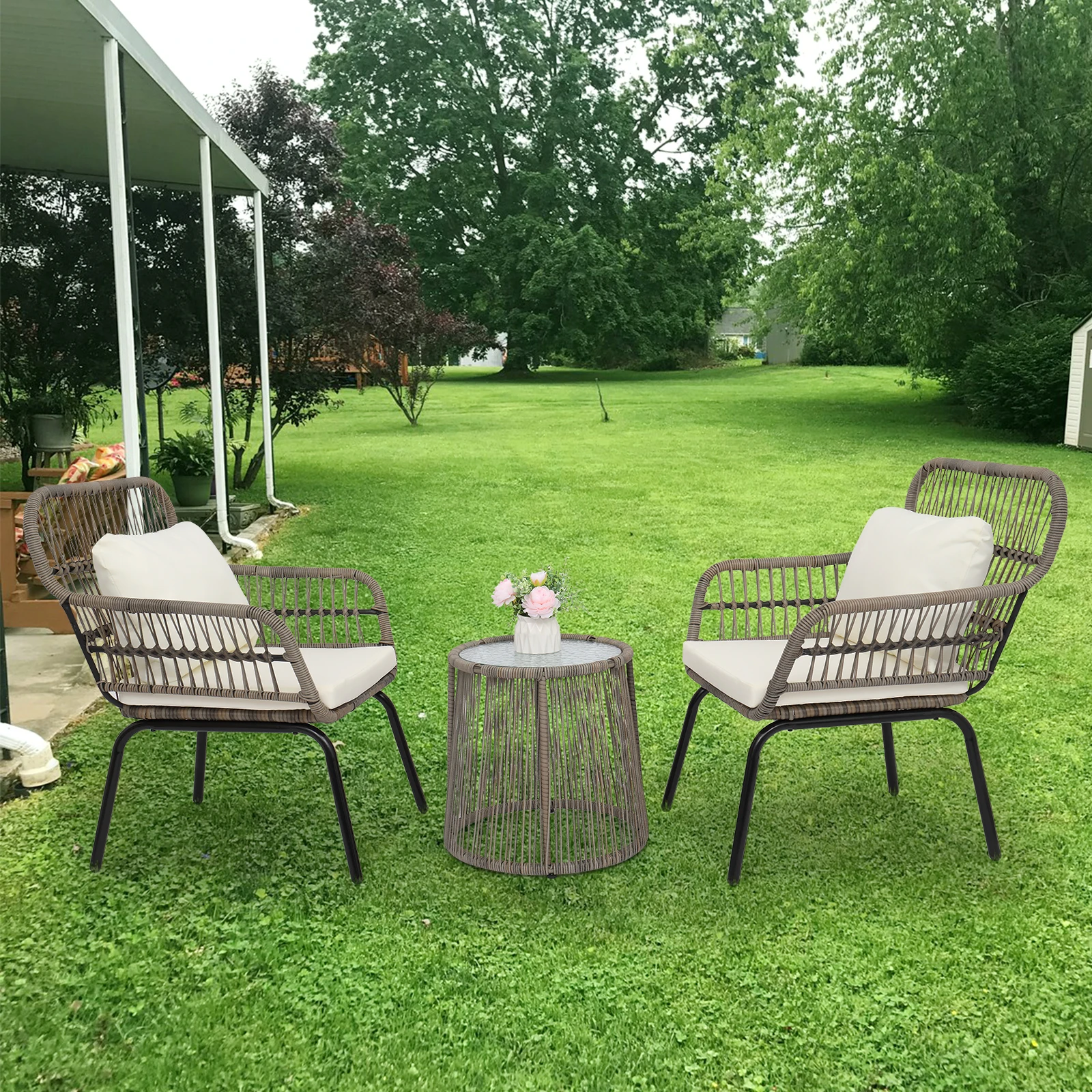 S And Glass Top Side Table And Cushionstan Forgarden Backyar