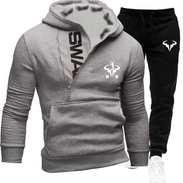 

Suit New Rafael Nadal Logo Print Custom Made Cotton Warm Men Zip Pullover Hoodie+Pants Pocket Casual Pocket Man Sportswear Set