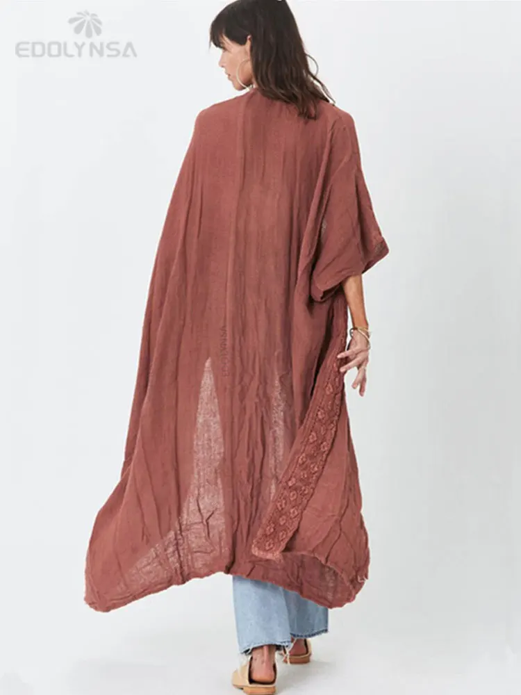 Женское летнее кимоно с полурукавами вырезами |