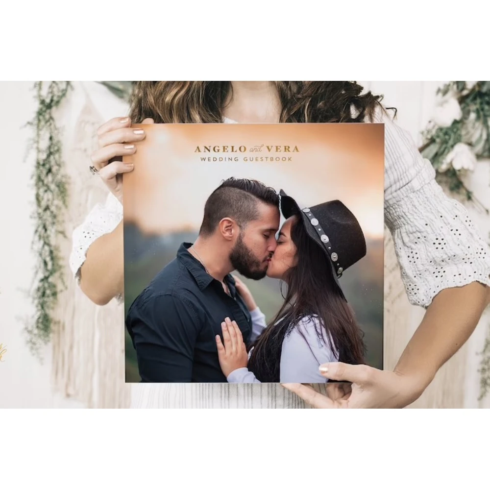 

Personalized Wedding Guest Book, Custom Photo Guestbook, Gold Foil Photography Wedding Guestbook with Photo, Modern Guestbook