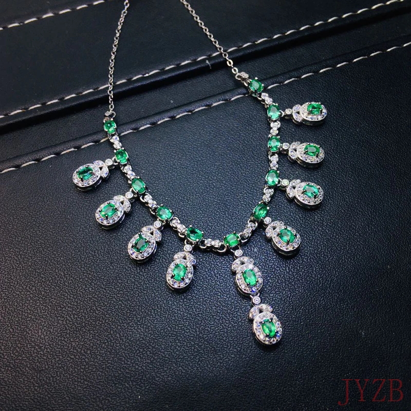 Luxurious Fashion Flower Natural green Emerald gem necklace S925 silver natural gemstone necklace woman gift party fine jewelry images - 6