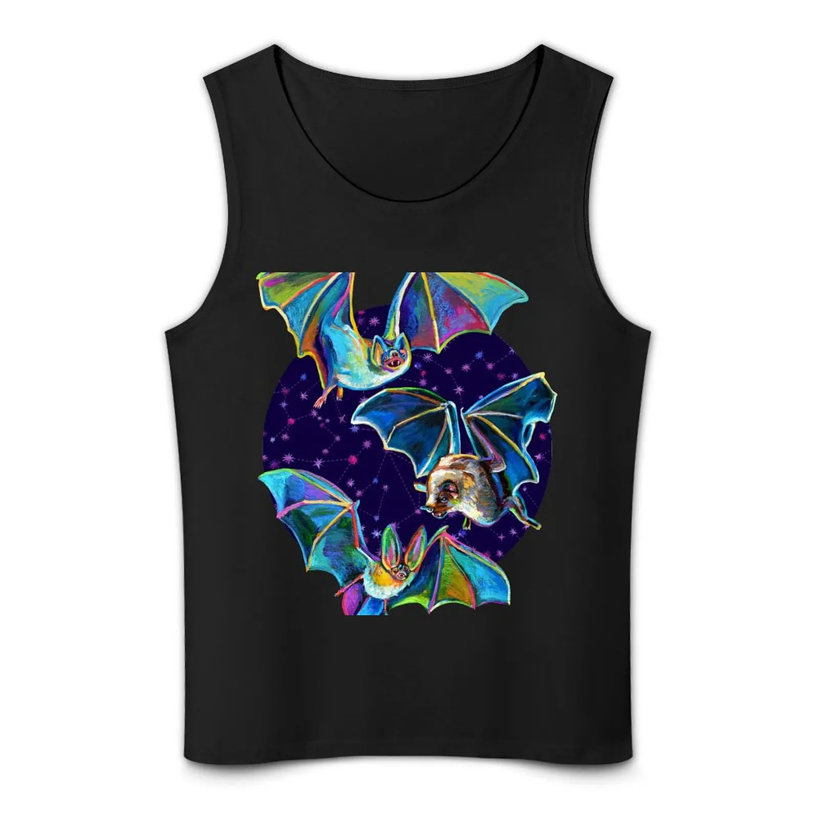 Психоделический узор Bat Trio на синей майке спортивный жилет мужская одежда для
