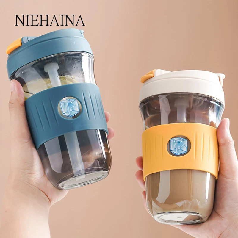 

600Ml Summer Hot Water Cup Double-Drinking Plastic High-Value Portable Straw Cup Large-Capacity Coffee Direct Drinking Cup