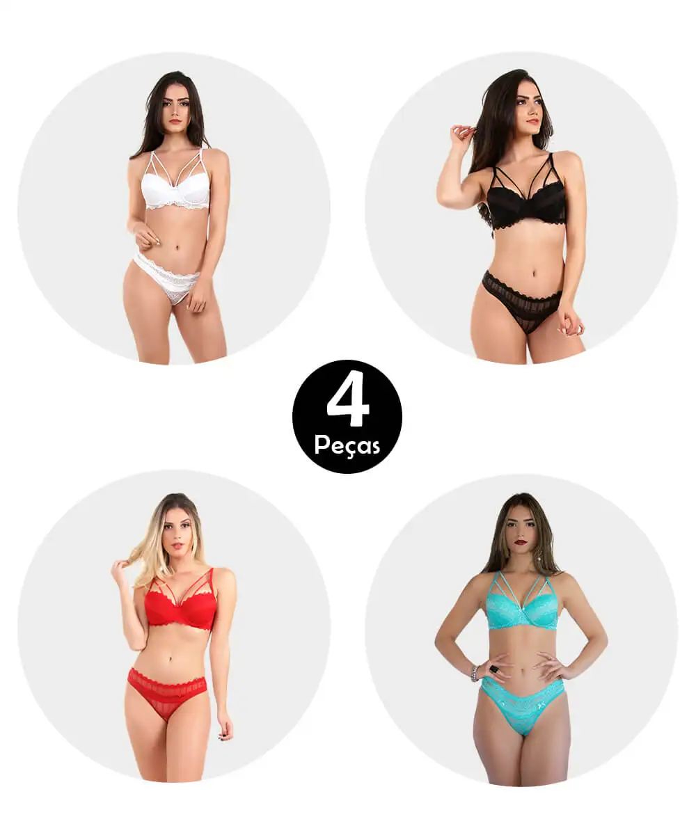 

Kit 4 Set IMI Lingerie With Bojo In Microfiber And Lace Strappy Ritinha
