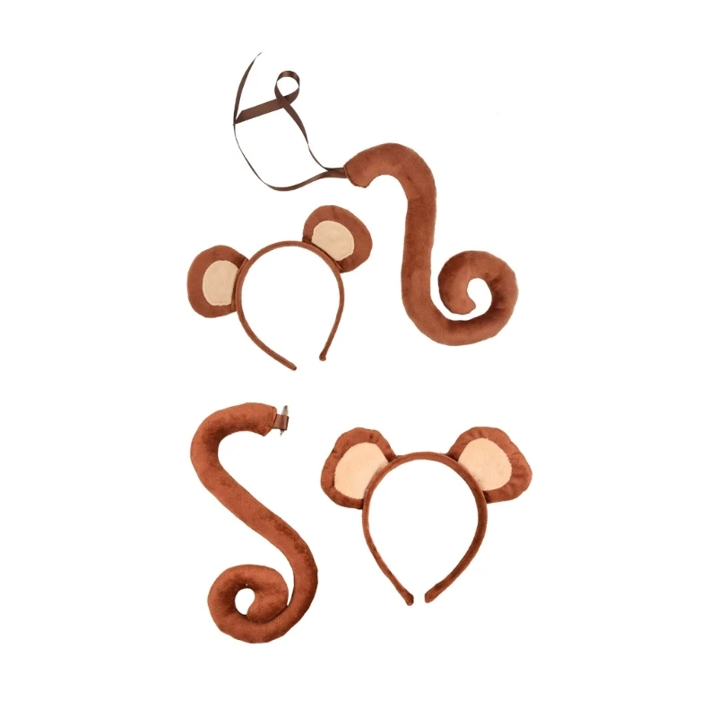 

Повязка на голову с ушками обезьяны, хвост для костюма для косплея животных, украшение для вечеринки на Хэллоуин