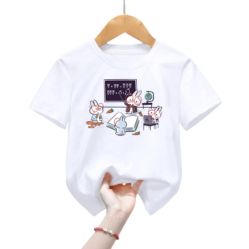 

Bunny Kids T-shirts Science Bunnies Print Tees Teaching Math Girls Boys T Shirts Cute Bunny Children's Clothing Science T-shirts