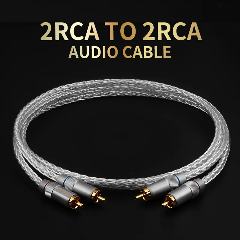 Фото QINCROWN пара Hi-Fi аудио монокристаллический серебряный кабель RCA сигнальный кабель чистый серебристый CD-плеер усилитель соединительные провода №2