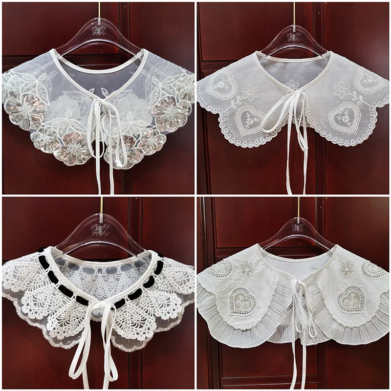 

Женская кружевная рубашка с ложным воротником, регулируемая блузка, вырез свитера, съемный декоративный воротник на шнуровке, женские аксессуары