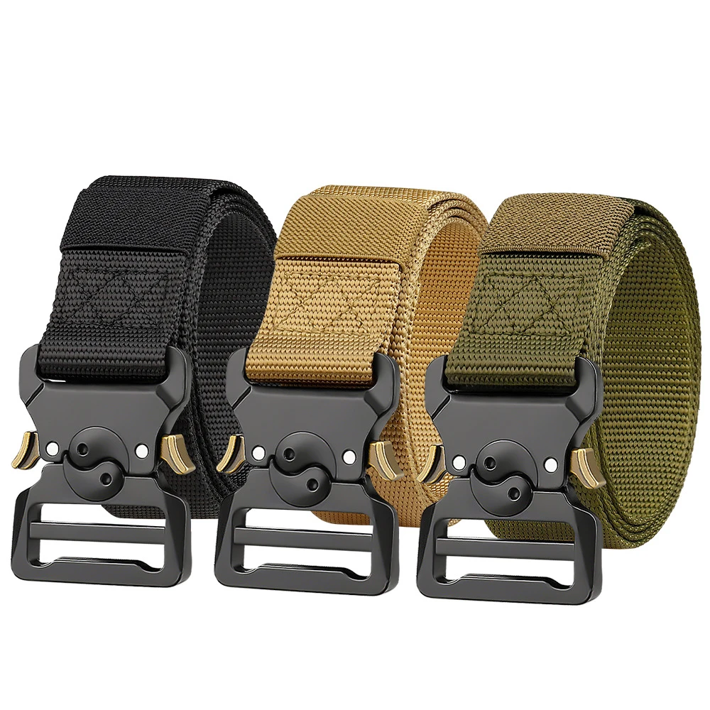 Military Tactical Belt for Men Work Outdoor Hiking Hunting 3.8cm Wide Quick Release Buckle Nylon Canvas Heavy Duty Waist Belt