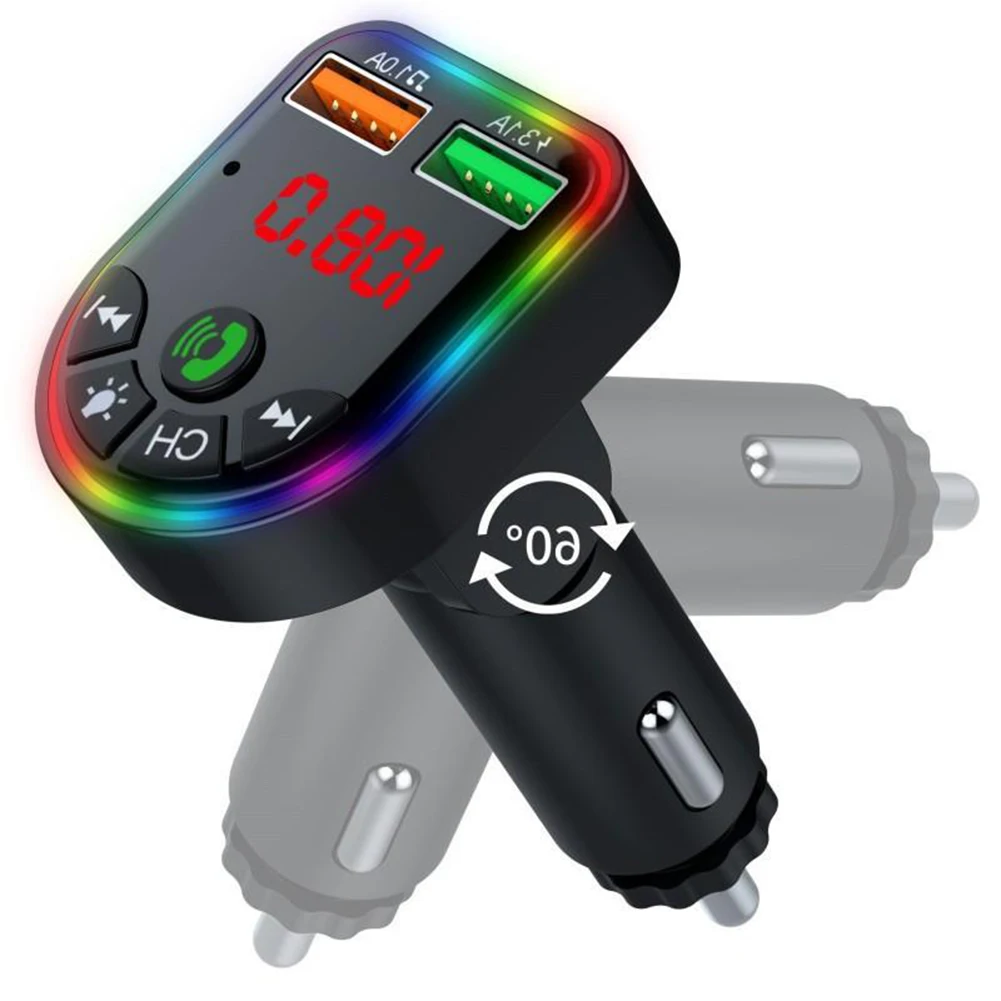 

1pc Wireless Car FM Transmitter MP3 Player Radio 2 Port USB Fast Charger Compatible 5.3 Bluetooth Version