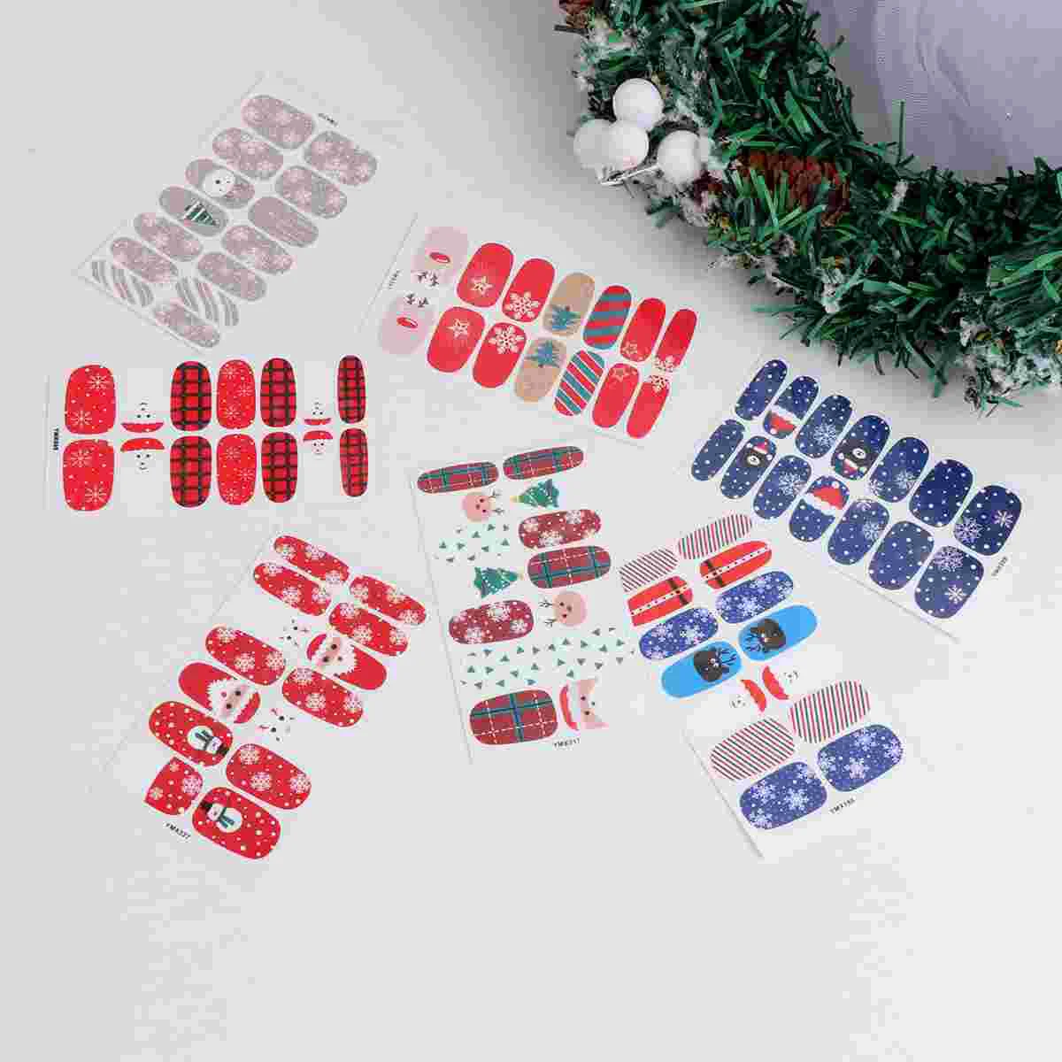 

7 Sheets Christmas DIY Nail Stickers Xmas Paper Nail Stickers Snowflake Santa Xmas Tree Plaid Manicures Stickers Decor for