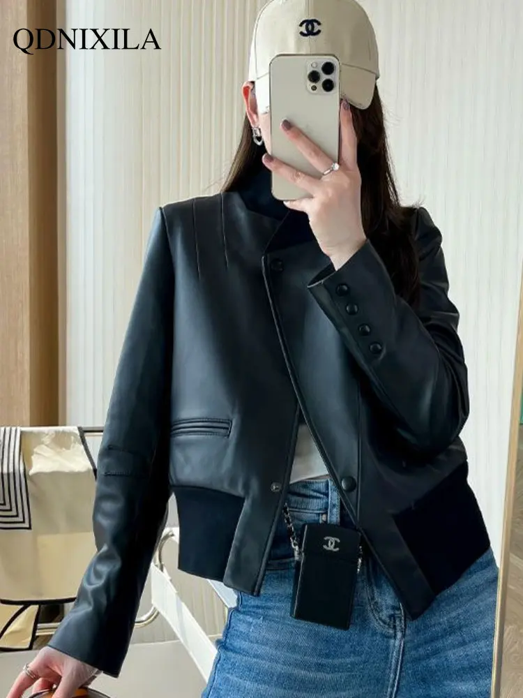 Jackets for Women Asymmetric Design Women's Leather Jacket Korean Fashion Short Coat Imitation Sheepskin Jacket Woman