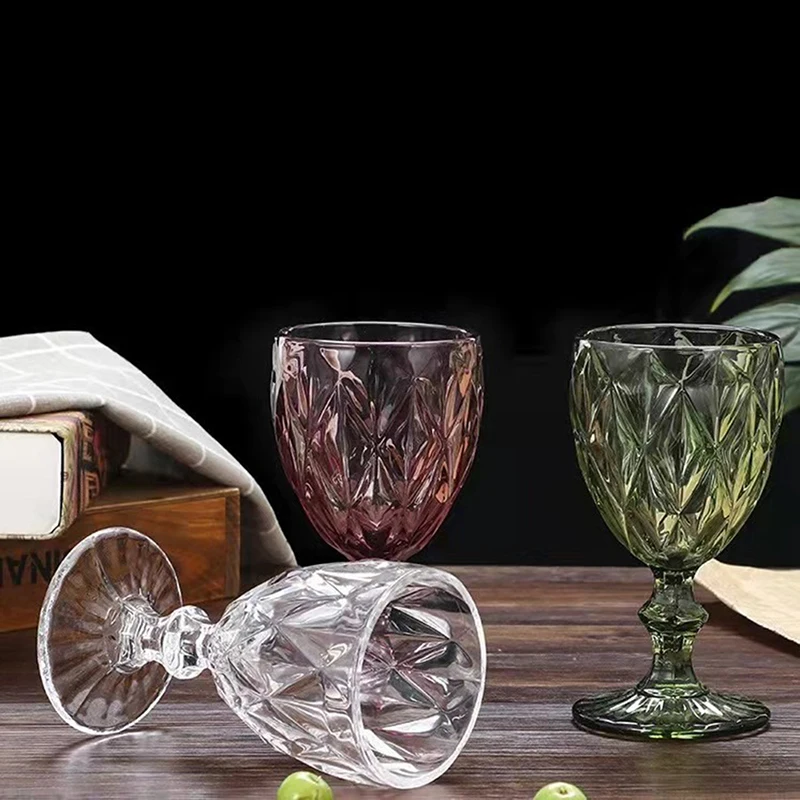 

Wine Glass Cups Retro Vintage Relief Red Wine Cup 300ml Engraving Embossment Juice Drinking Glasses Champagne Assorted Goblets