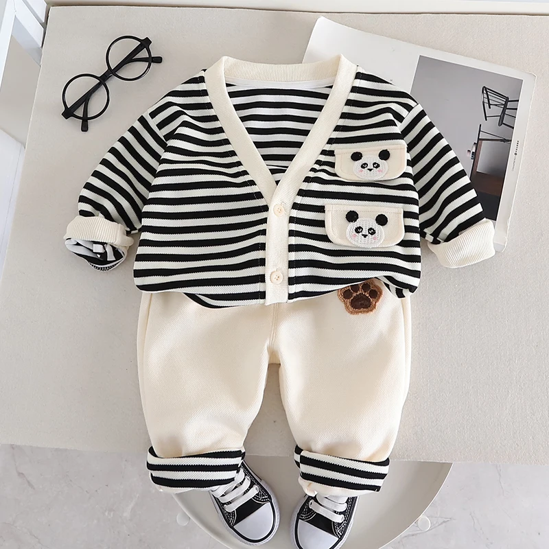 

IENENS Kids Casual Clothing Sets 2PCS Baby Striped Coat + Pants Suits Autumn Boy Long Sleeve Clothes Outfits For 1 2 3 4 5 Years
