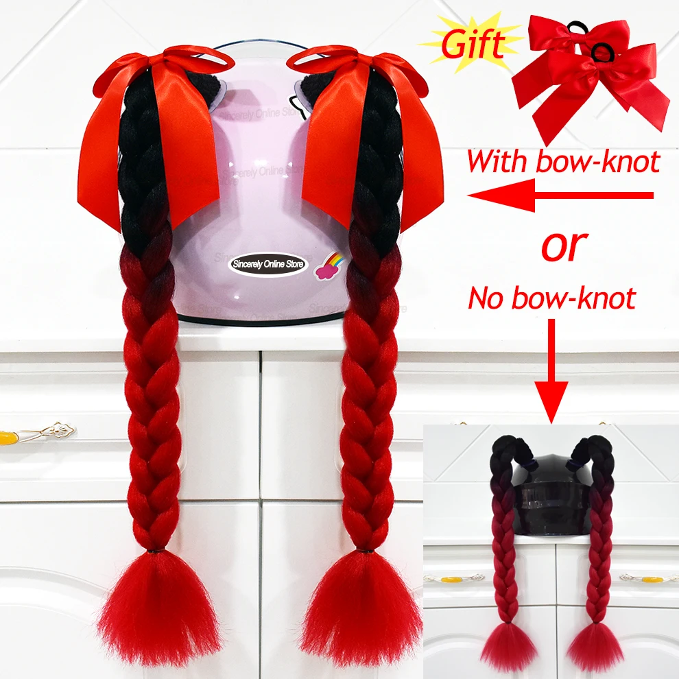 

2 шт., 24 дюйма, косички для мотоциклетного шлема, женские парики для мотоспорта, катания на лыжах, шлемы, декор, двойная косичка, хвост, 164 цвета