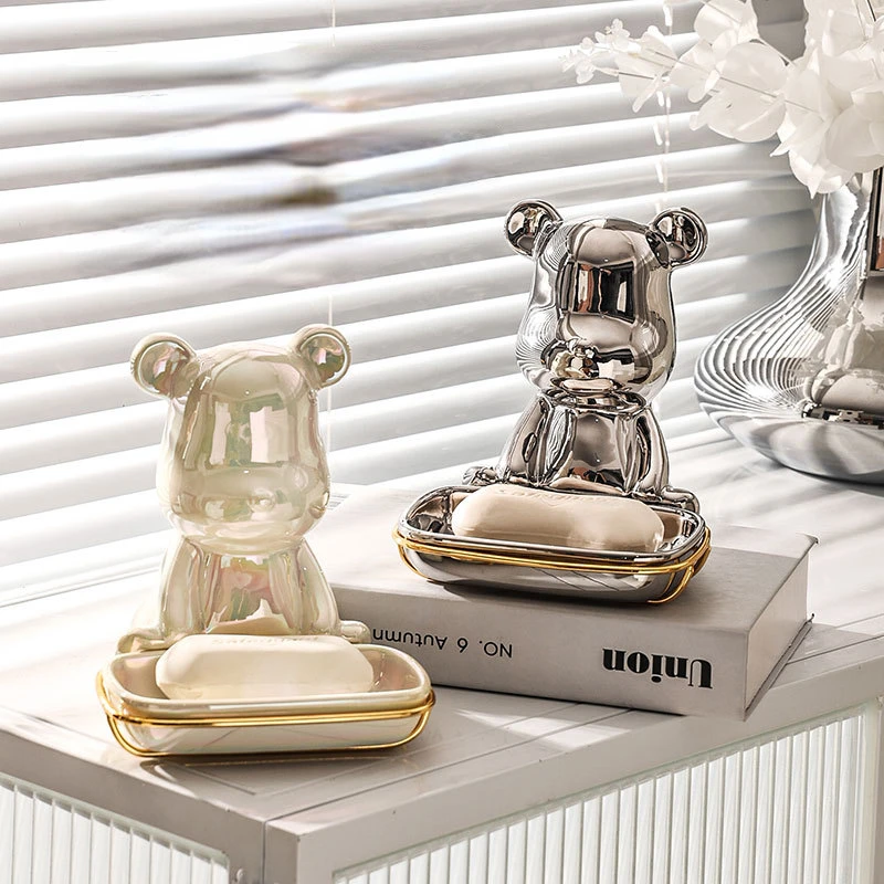 

Light luxury bear ins soap box soap box soap dish holder free punching storage bathroom wall-mounted home decoration