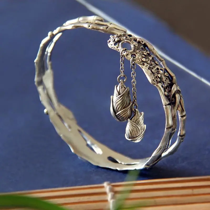 

Браслеты женские из тайского серебра с подвеской из бамбука