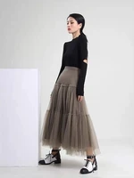 new products in spring and summer woman skirt casual solid color side zipper placket fabric patchwork skirt multilayer mesh