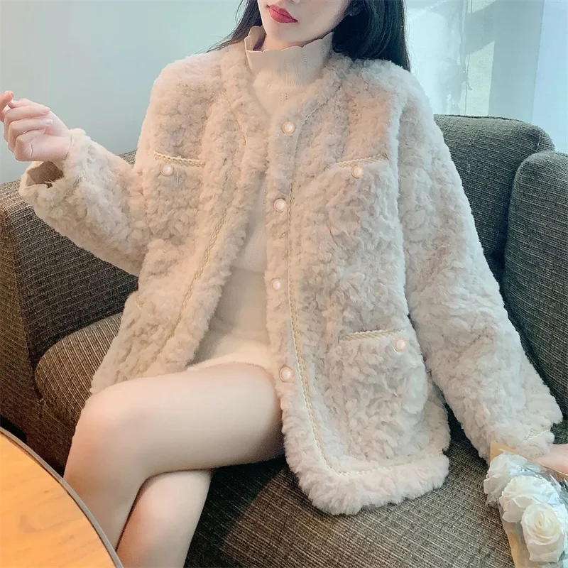 White Winter Jacket 2023 New French Imitation Rabbit Plush Coat Female Korean Fashion Retro Faux Fur Coat Ladies Cardigan Blue