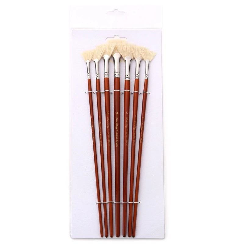

7-Pieces Fan Paint Brushes Set, Professional Artist Fan Brush Acrylic Paint Brushes with Bristle Hair Long Wood Handle
