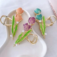 retro french style tulip large shark clips graceful classic flower shape hair claws pastoral style tulip headwear