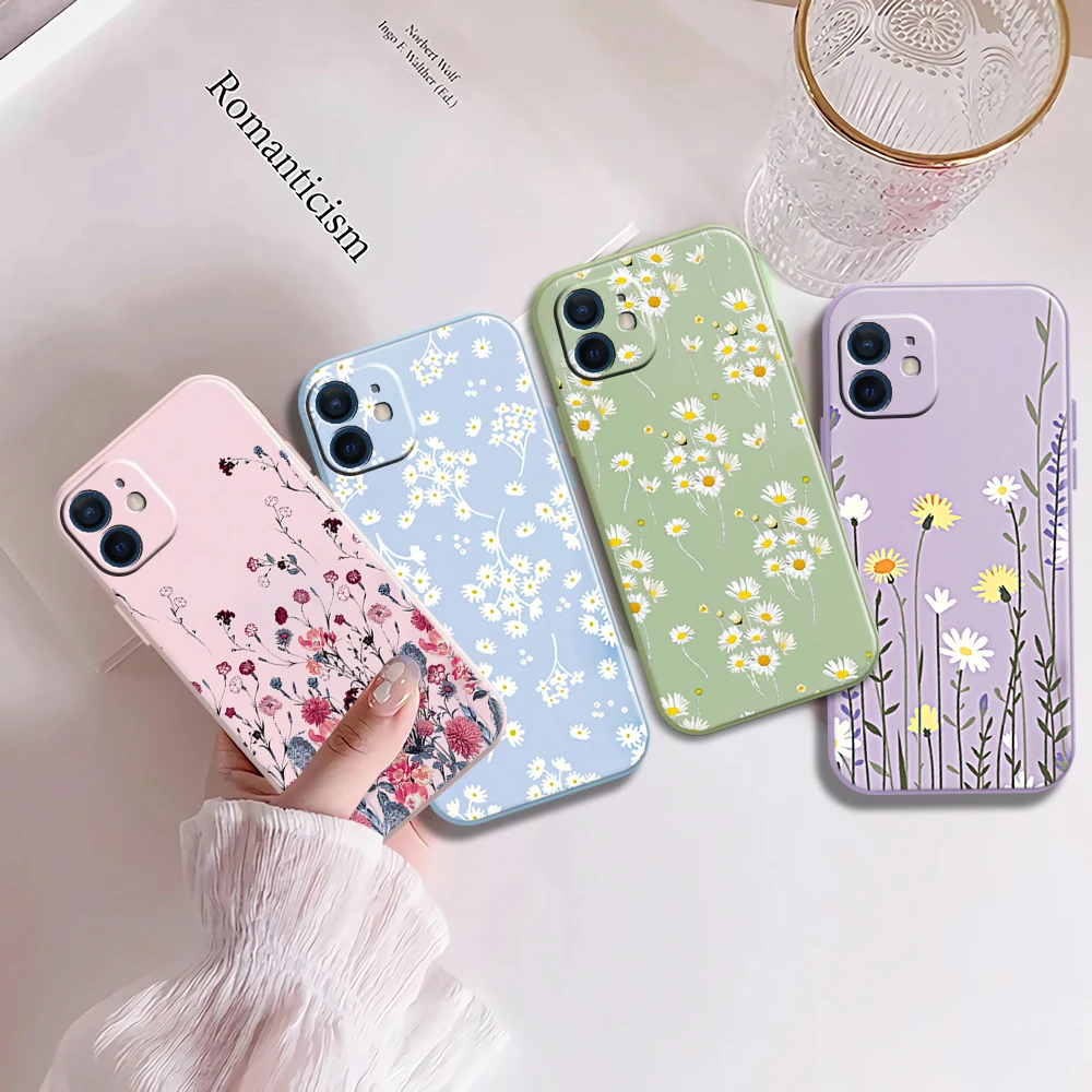 

Phone Case For iPhone 11 12 13 Pro MAX Mini 6 7 8 6S Plus X XR XS SE 2020 Soft Flower Leaves Lavender Painting Funda Back Cover