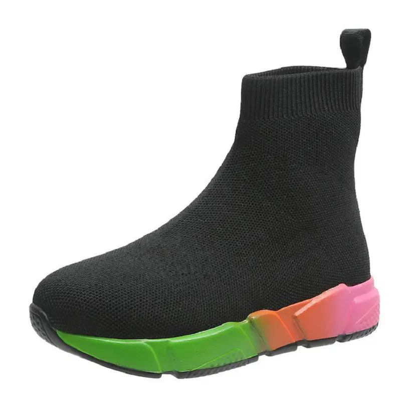 High-top elastic socks boots 2022 spring knitted fly-knit platform shoes Nice neutral black student running sports casual shoes