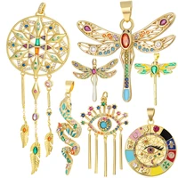 juya 18k real gold plated colorful enamel dragonfly snake dreamcatcher greek evil eye charms for diy mothers day jewelry making