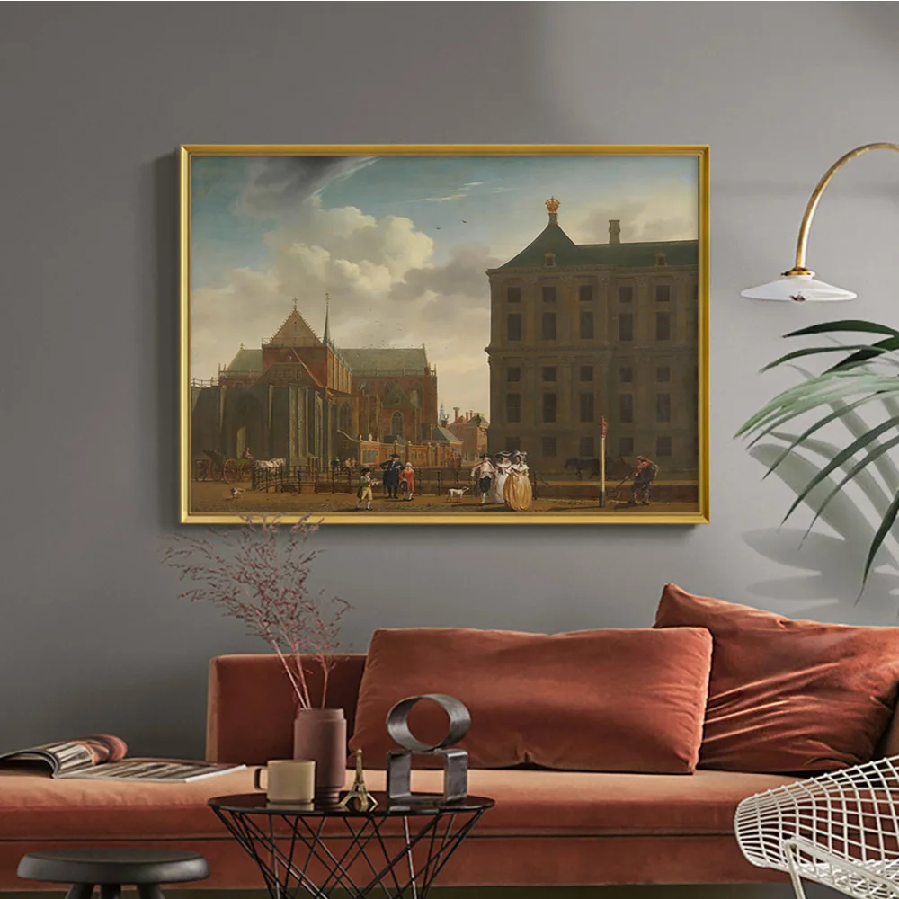

Isaac Ouwater Art Print Poster The Nieuwe Kerk And The Town Hall On The Dam In Amsterdam Canvas Painting Decor Wall Picture Gift