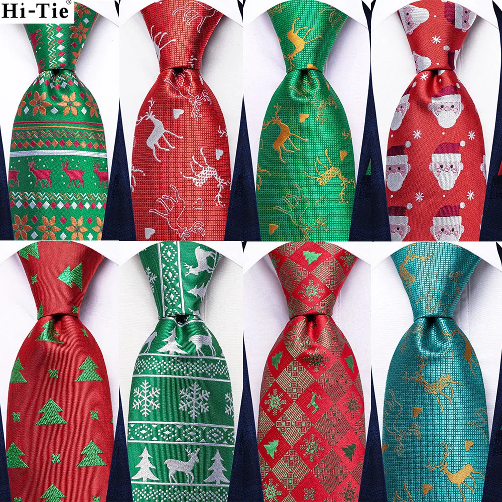 

Green Red Gold New Silk Christmas Tie For Men Gift Mens Necktie Handky Cufflink Set Fashion Party Dropshiping Hi-Tie Designer