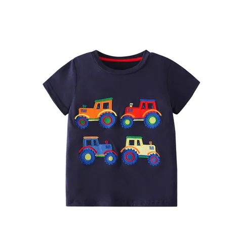 Новое поступление, футболки с вышивкой машинок из мультфильма для мальчиков и девочек, летняя детская одежда с коротким рукавом, Детские футболки, топы