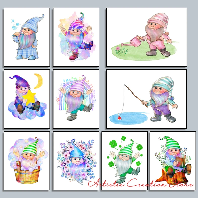 Скандинавский акварельный постер гном скандинавский холст картина печать