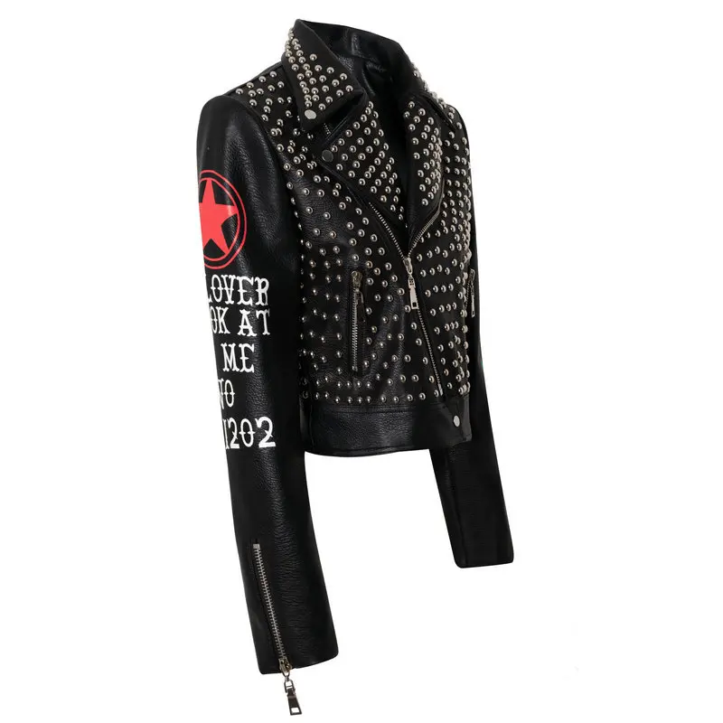 European and American punk style slim rivet motorcycle leather jacket plus size jacket