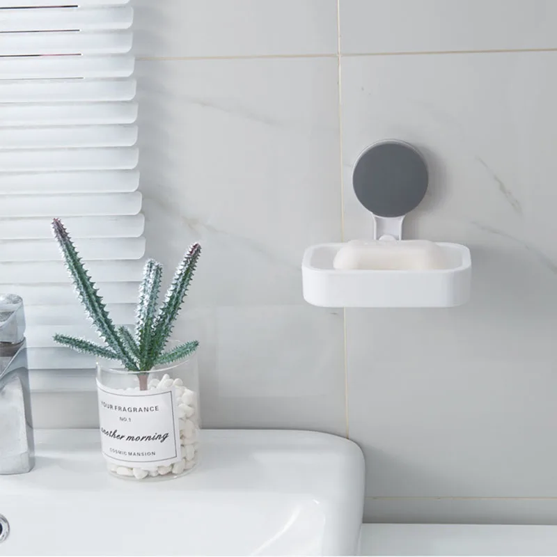 

Plastic Soap Rack Wall Mounted Suction Cup Container Easy Clean Detachable Drain Kitchen Sponge Holder Bathroom Accessories Set